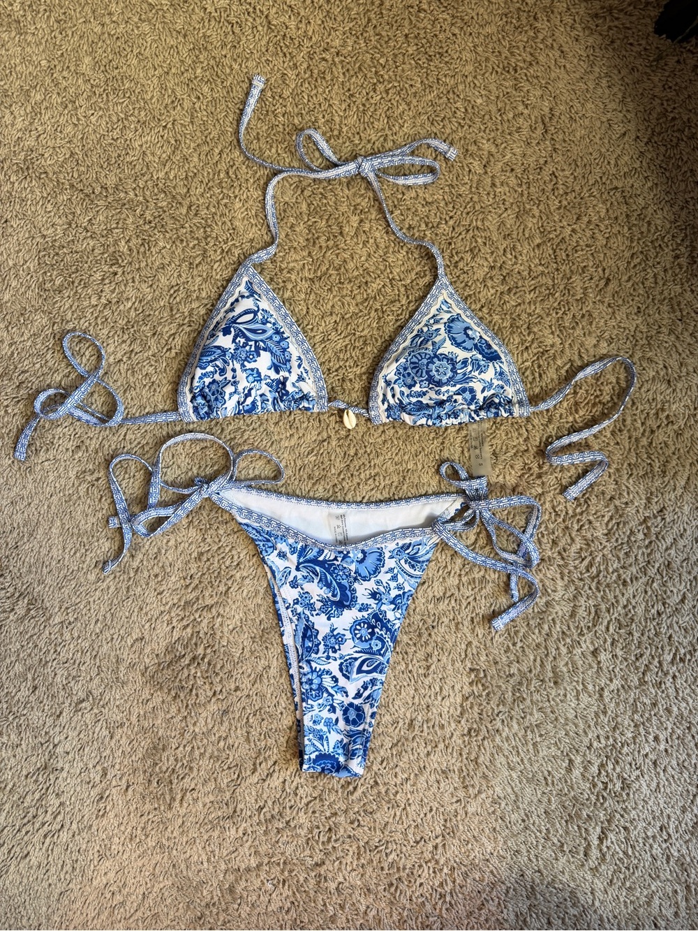 Blue & White Paisley String Bikini
